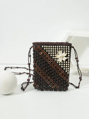 Retro Beaded Shoulder Bag Crossbody Mini Money Bag Flower Appliques Handbag