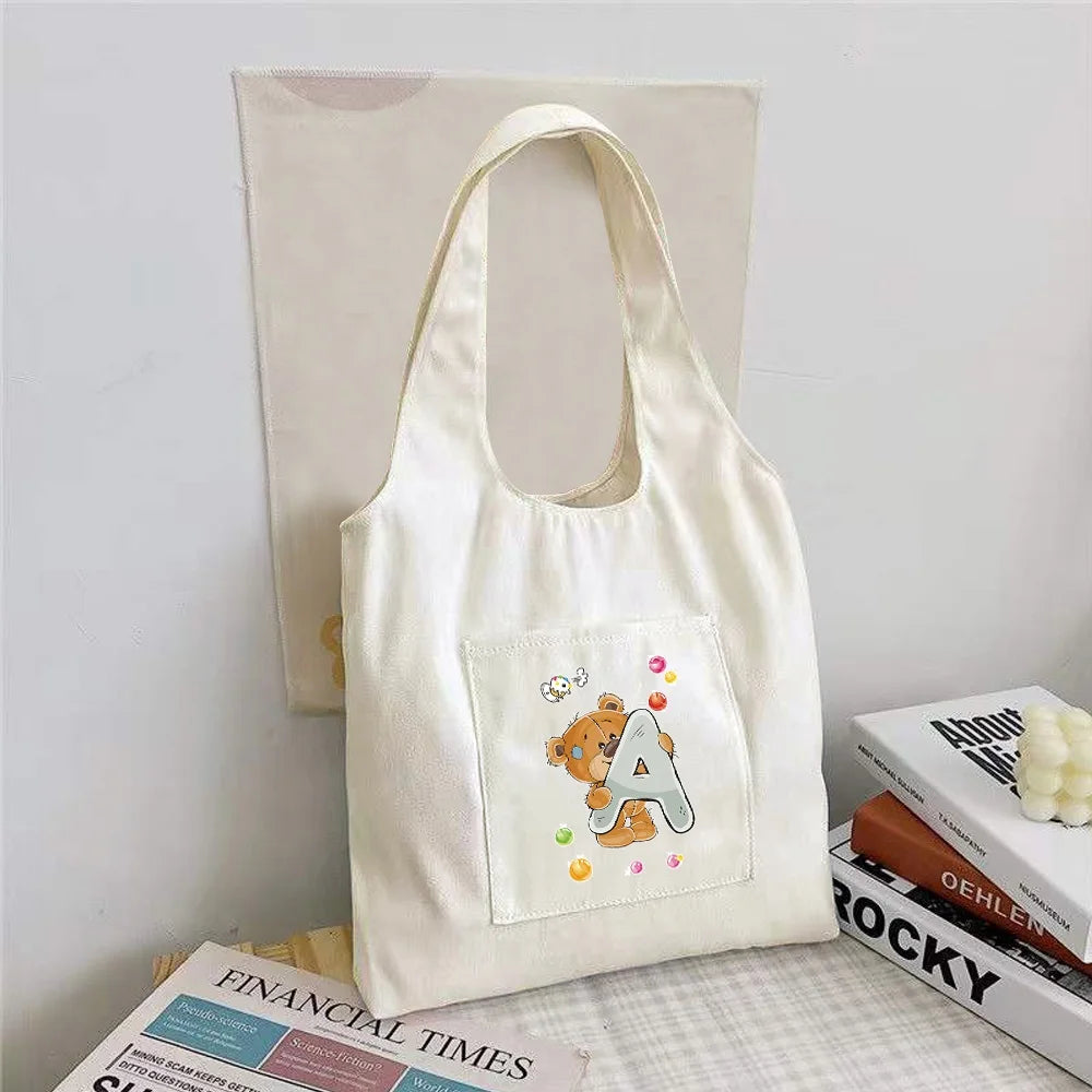 Bear Letter Print Canvas Vest Bag Harajuku Shoulder Bag