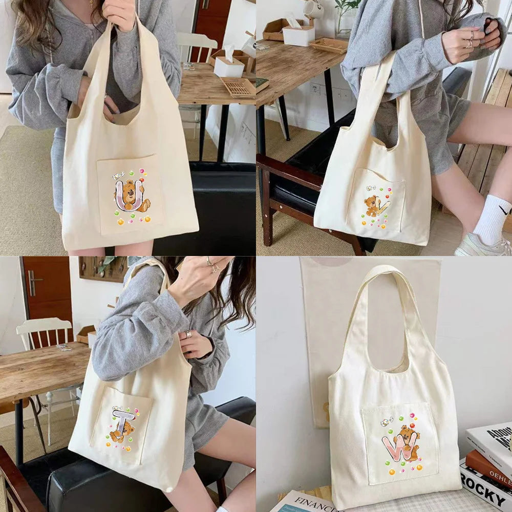 Bear Letter Print Canvas Vest Bag Harajuku Shoulder Bag