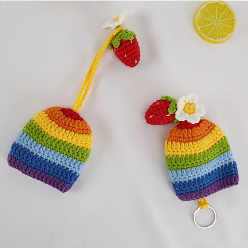 Rainbow Unisex Key Bag Hand Knitting Key Wallets Car Key Holder Case