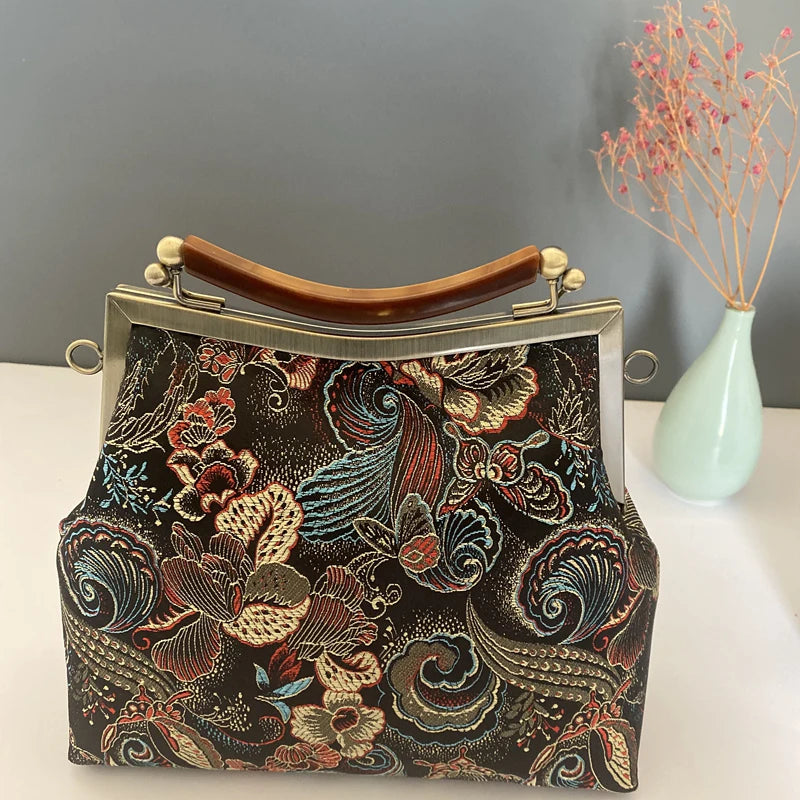 Vintage Flowers Bag Shell Lock Hand Chain Bags for Women Shoulder Crossbody Bag
