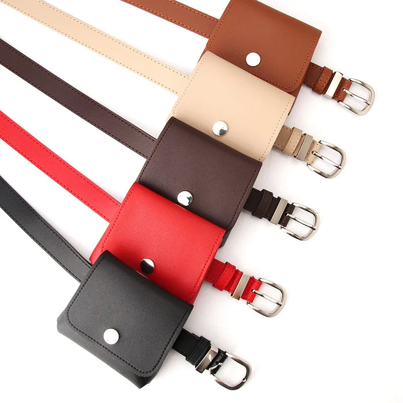 Women's PU Leather Belt with Detachable Bag Dress Decoration