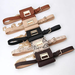 Women's PU Leather Belt with Detachable Bag Dress Decoration