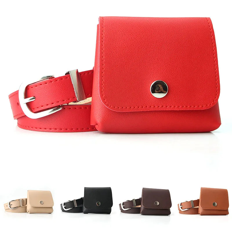 Women's PU Leather Belt with Detachable Bag Dress Decoration