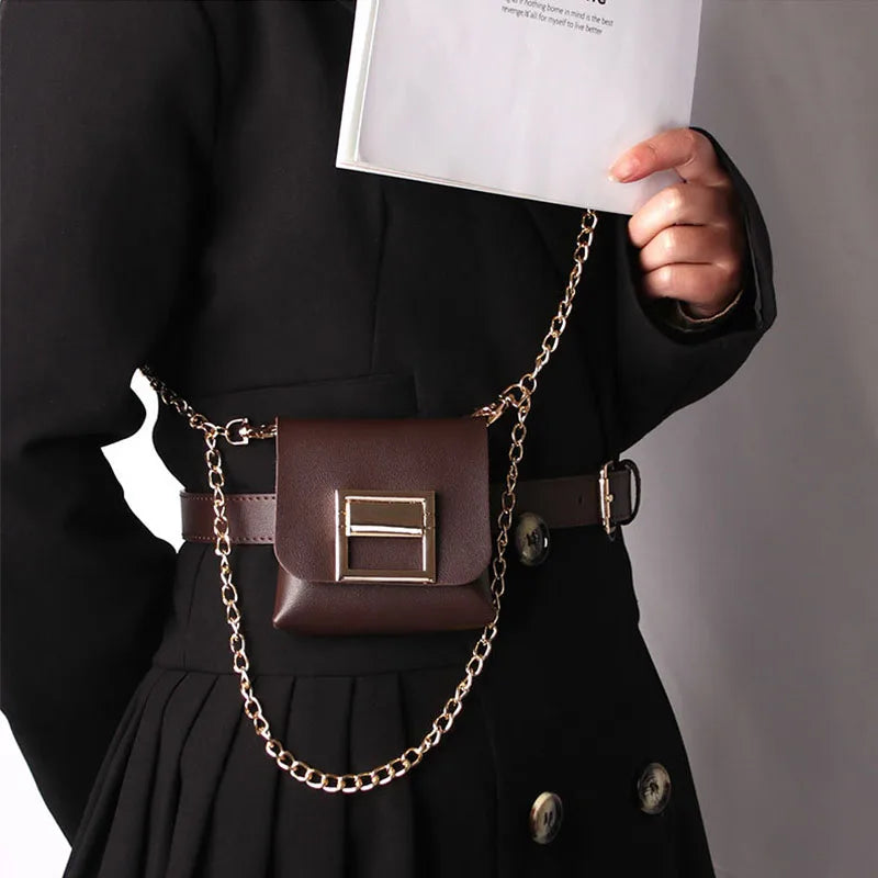 Women's PU Leather Belt with Detachable Bag Dress Decoration