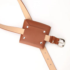 Women's PU Leather Belt with Detachable Bag Dress Decoration
