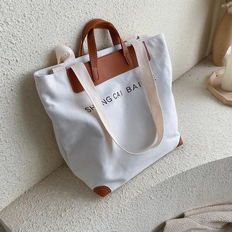 Canvas Totes Satchels Zipper Casual Handbags Large Capacity Shoulder Bags
