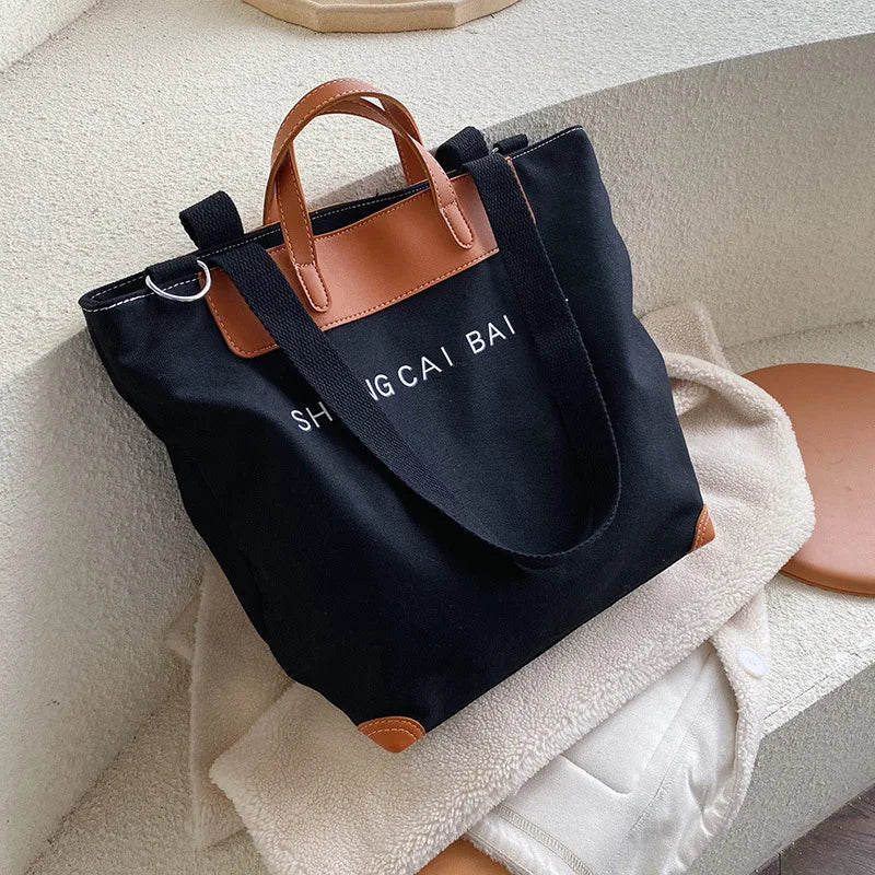 Canvas Totes Satchels Zipper Casual Handbags Large Capacity Shoulder Bags