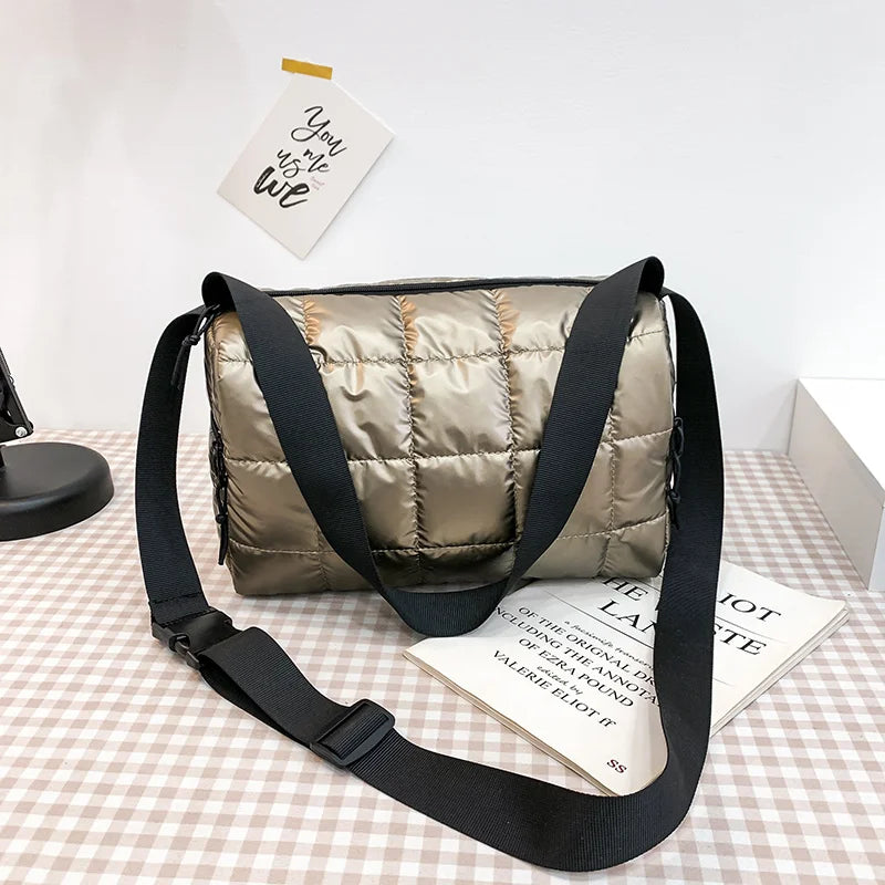 Quilted Crossbody Bag Women Down Feather Shoulder Bag Ladies Messenger Bag