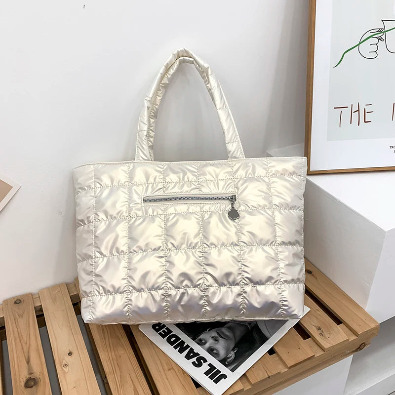 Quilted Plaid Tote Bag Large Capacity Women's Shoulder Bag