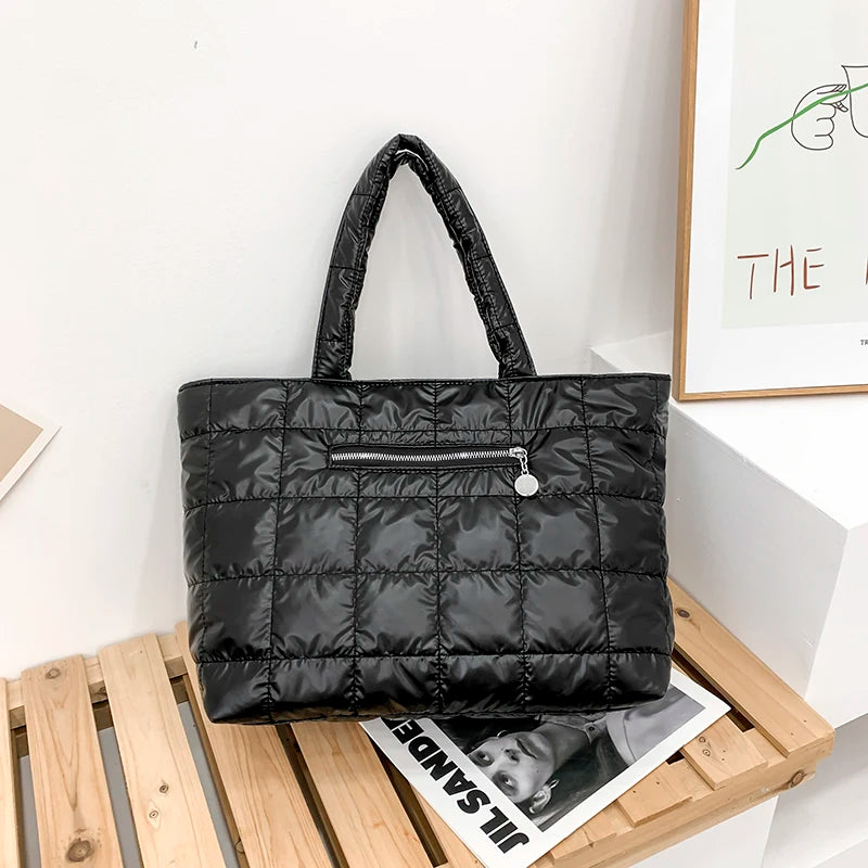 Quilted Plaid Tote Bag Large Capacity Women's Shoulder Bag