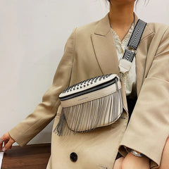 Big Woman Bling Chest Bag PU Tassel Leather Large Capacity