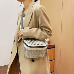 Big Woman Bling Chest Bag PU Tassel Leather Large Capacity