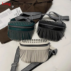 Big Woman Bling Chest Bag PU Tassel Leather Large Capacity
