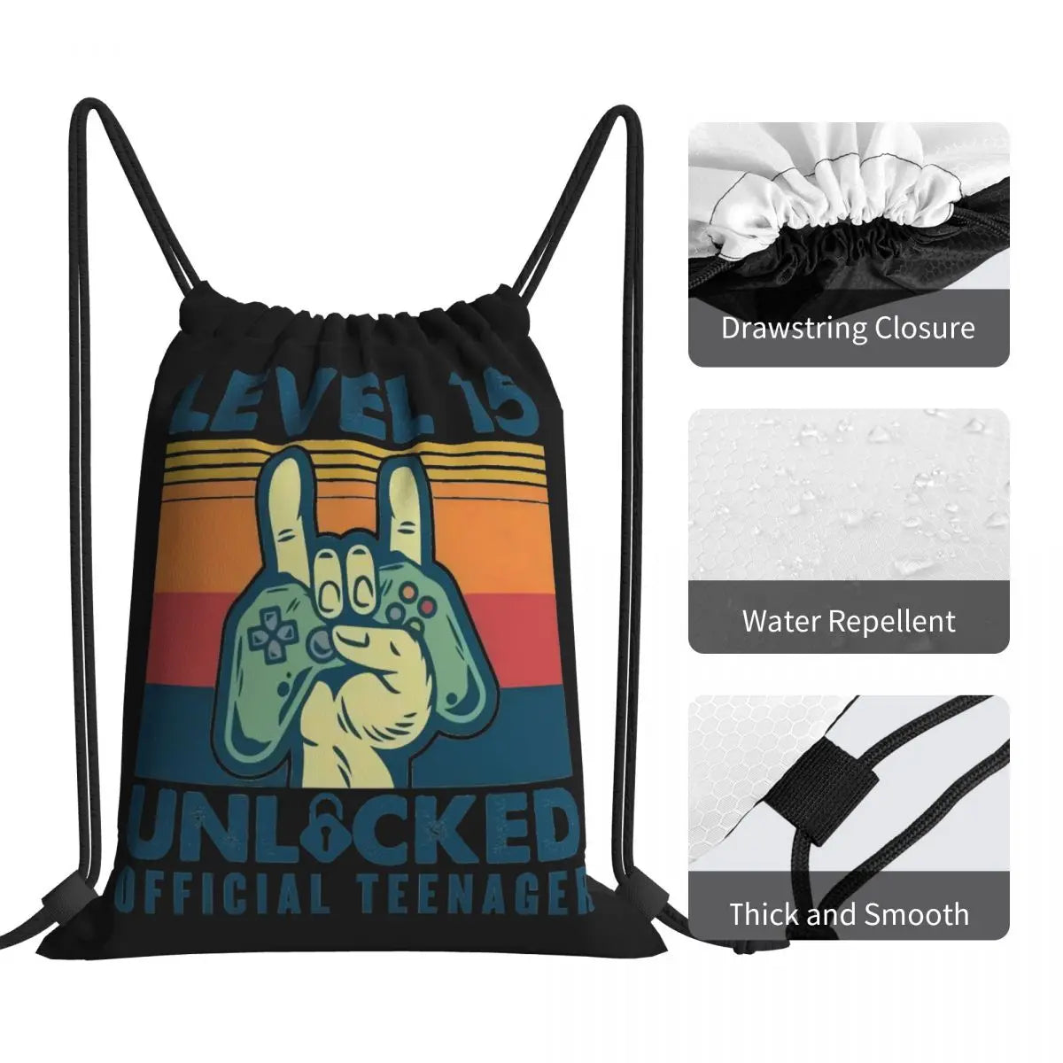 Level 15 Unlocked Teenager Gaming Drawstring Bag