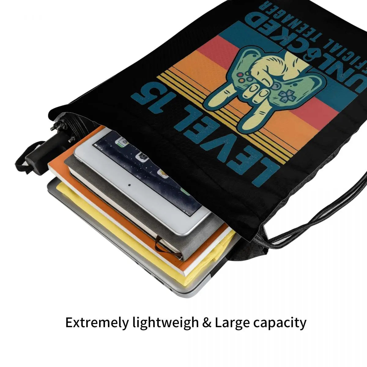 Level 15 Unlocked Teenager Gaming Drawstring Bag