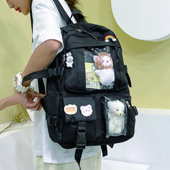 Women's Large School Backpack with Toy Bear, Preppy Style