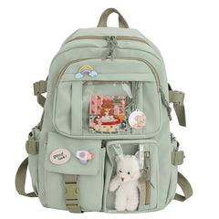 Women's Large School Backpack with Toy Bear, Preppy Style