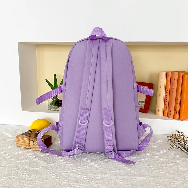Women's Large School Backpack with Toy Bear, Preppy Style