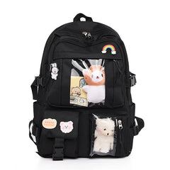 Women's Large School Backpack with Toy Bear, Preppy Style