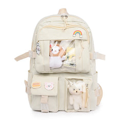 Women's Large School Backpack with Toy Bear, Preppy Style