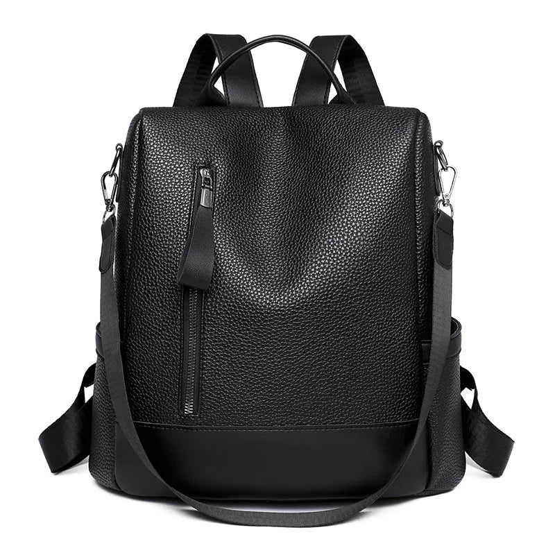 Women Zipper Ladies Backpack PU Leather School Bags Crossbody Shoulder