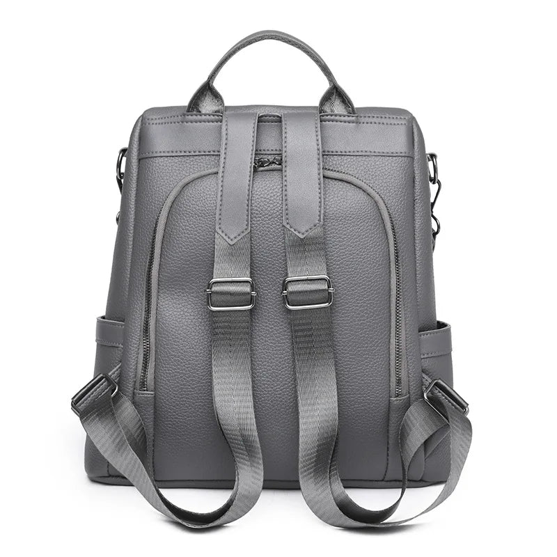 Women Zipper Ladies Backpack PU Leather School Bags Crossbody Shoulder