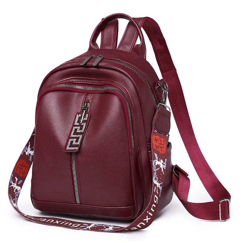 Women Zipper Ladies Backpack PU Leather School Bags Crossbody Shoulder