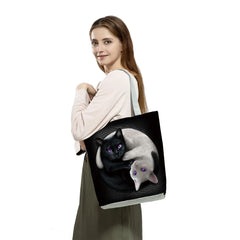 Cat Printed Handbags Female Tote Travel Women Shoulder Bag Casual Foldable