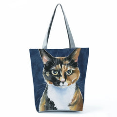 Cat Print Art Painting Shopping Hand Bag Women School Eco Tote Shopper Bag