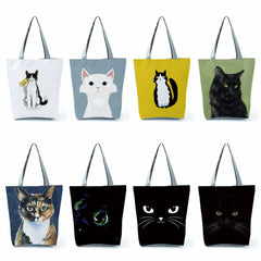 Cat Print Art Painting Shopping Hand Bag Women School Eco Tote Shopper Bag