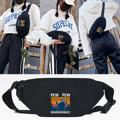 Cat Print Waist Bag Canvas Fanny Pack Shoulder Crossbody Travel Bum Bag