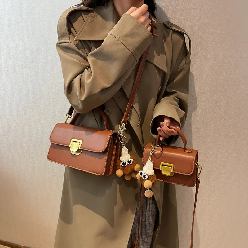 Women's Square Crossbody Bag Leather Handbag Small Shoulder Purse