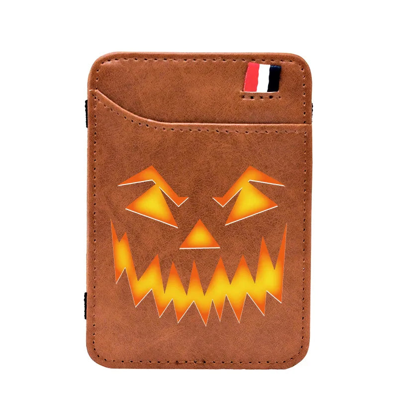 Pumpkin Skull Face Leather Magic Wallet Men Women Money Clip