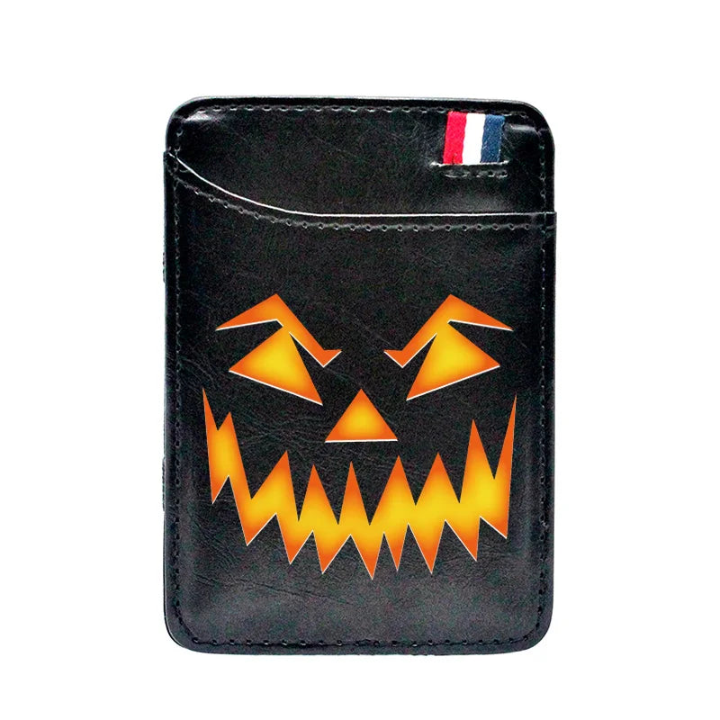 Pumpkin Skull Face Leather Magic Wallet Men Women Money Clip
