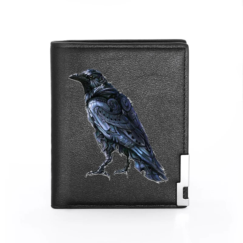 Steampunk Crow Leather Wallet Slim Credit Card Holders Short Purses