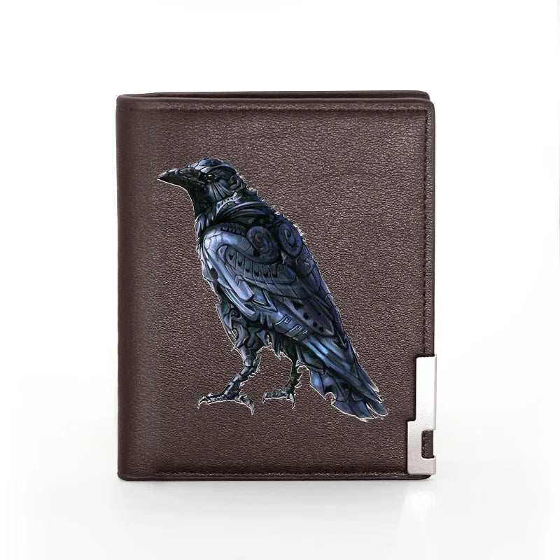 Steampunk Crow Leather Wallet Slim Credit Card Holders Short Purses
