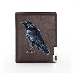 Steampunk Crow Leather Wallet Slim Credit Card Holders Short Purses