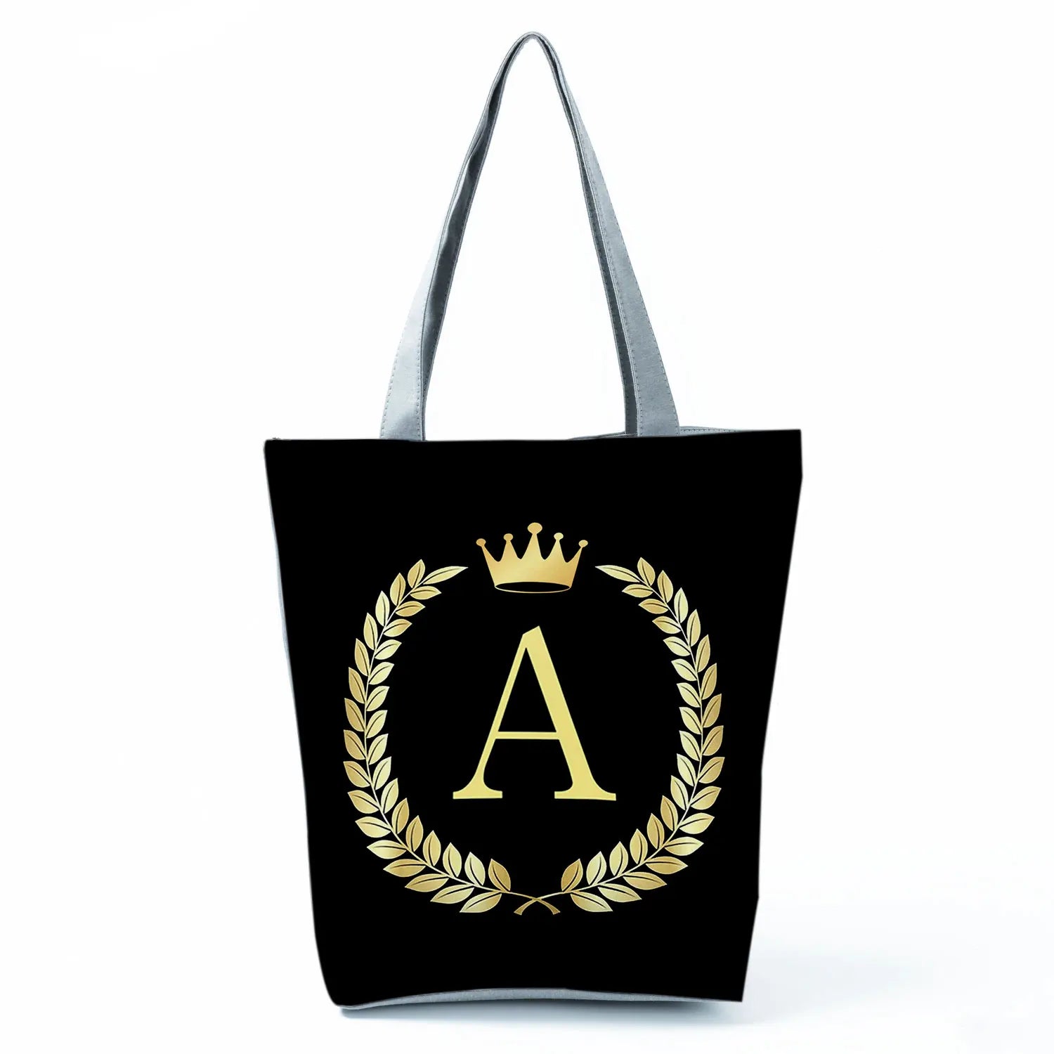 Initial Letter Crown Print Women's Shoulder Bag Name Women Travel Storage Bag
