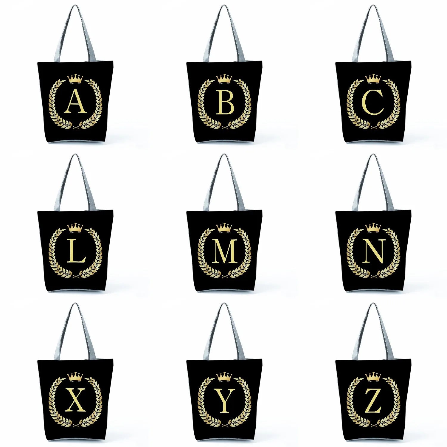 Initial Letter Crown Print Women's Shoulder Bag Name Women Travel Storage Bag
