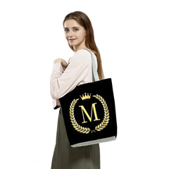 Initial Letter Crown Print Women's Shoulder Bag Name Women Travel Storage Bag