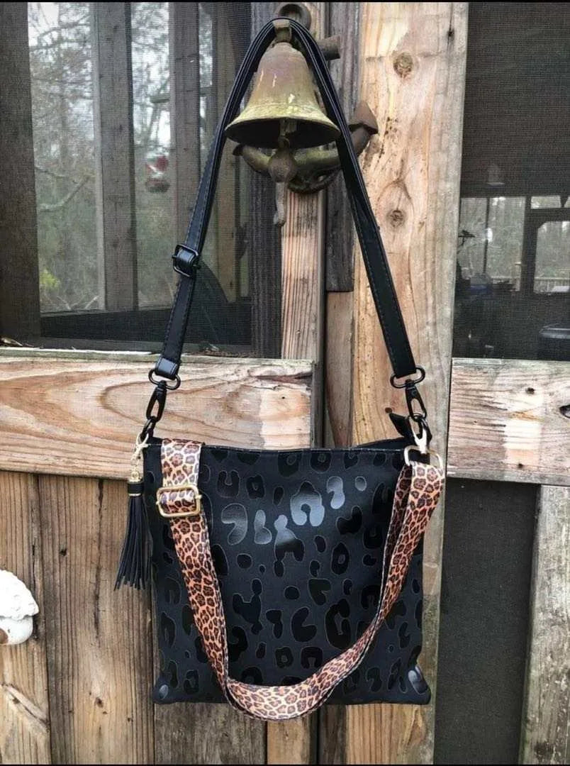 Leopard Crossbody Bag Vintage Canvas Shoulder Handbag