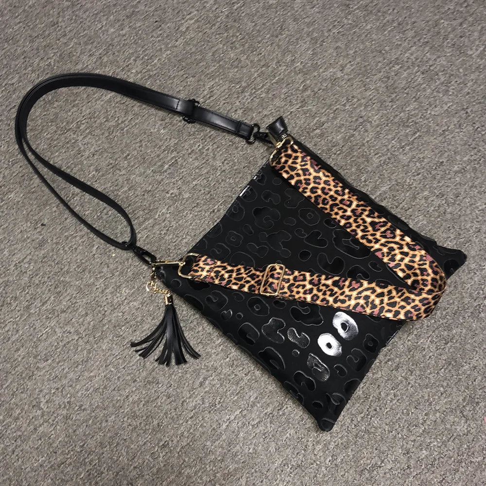 Leopard Crossbody Bag Vintage Canvas Shoulder Handbag