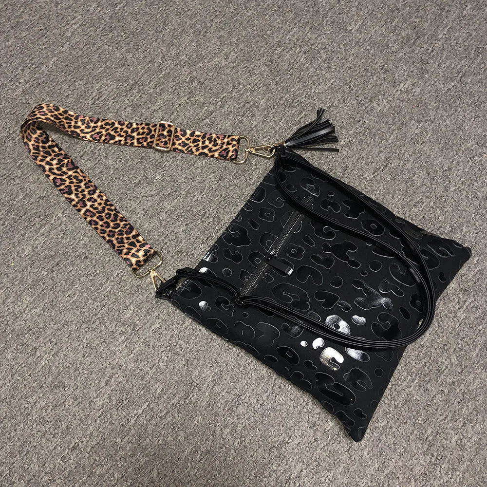 Leopard Crossbody Bag Vintage Canvas Shoulder Handbag
