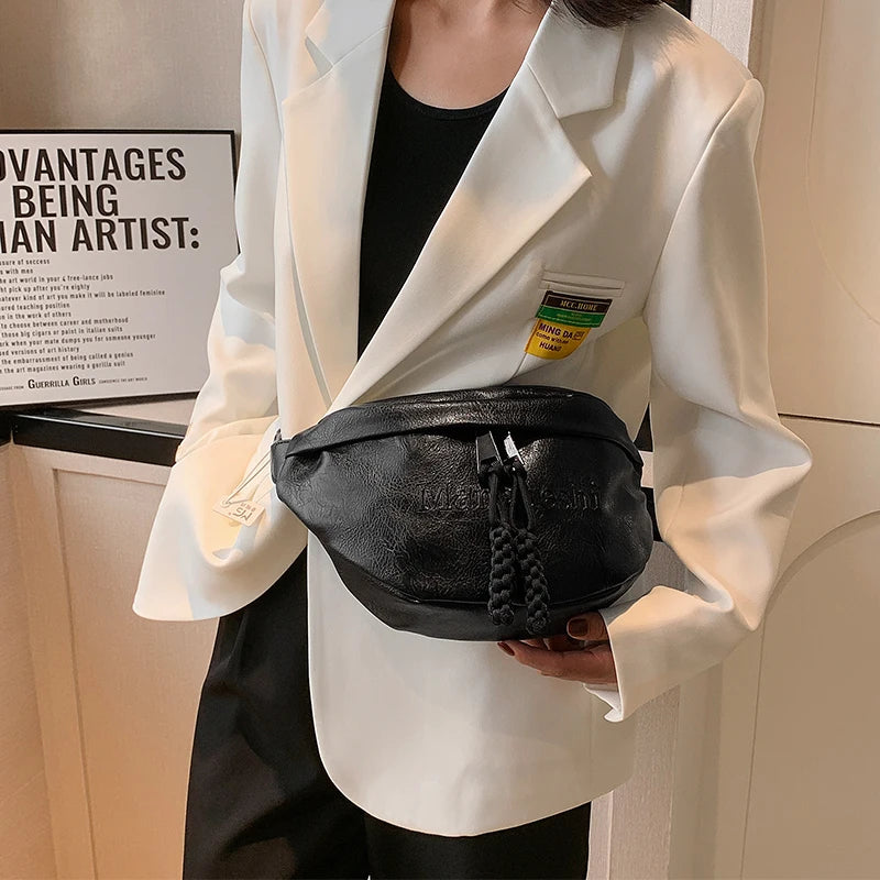 Women's Pu Leather Chest Bag Large Capacity Waist Pack