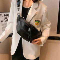 Women's Pu Leather Chest Bag Large Capacity Waist Pack