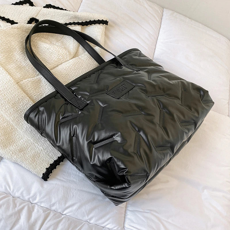 Quilted Shoulder Bag Winter Tote Down Cotton Handbag