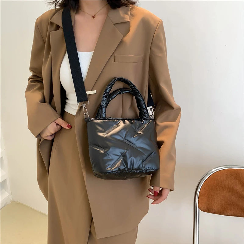 Quilted Nylon Shoulder Bag Winter Tote Purse