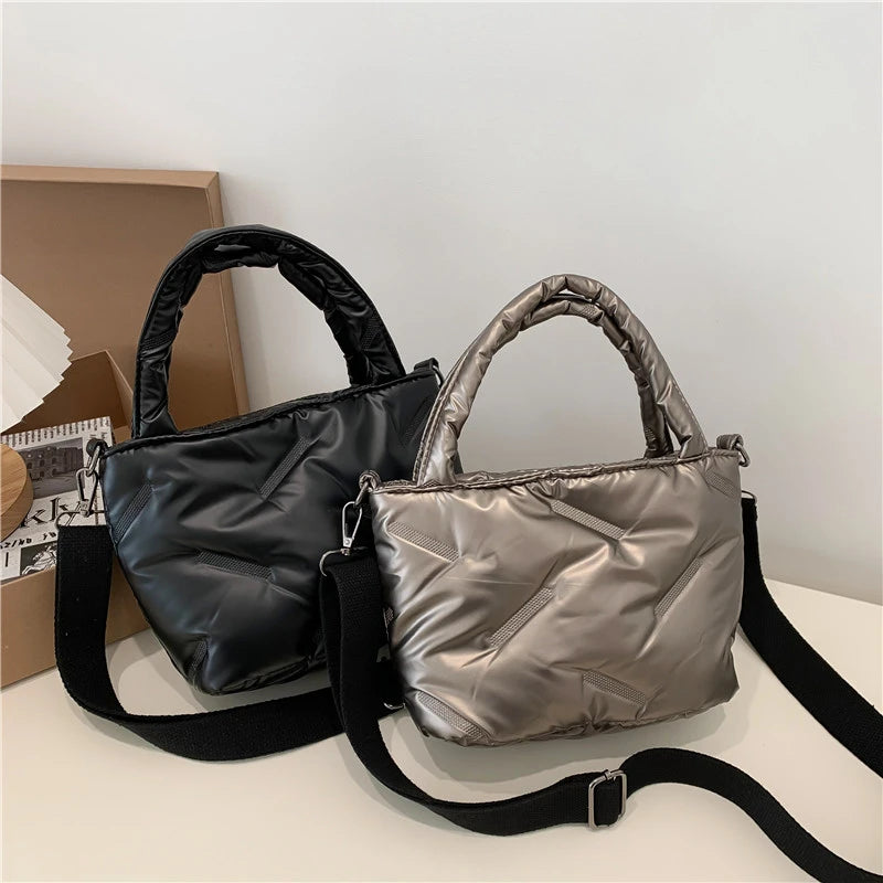 Quilted Nylon Shoulder Bag Winter Tote Purse