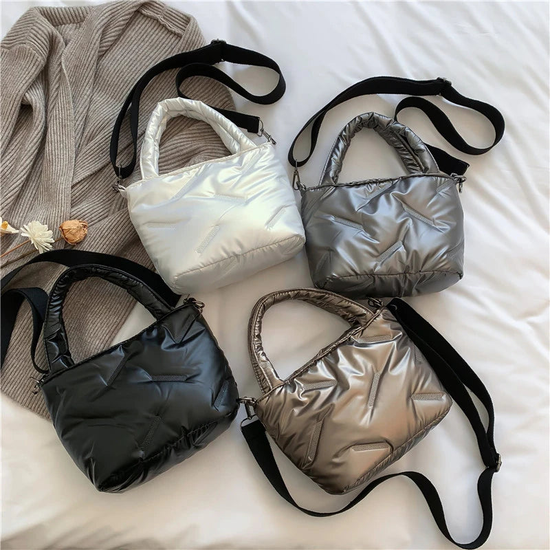 Quilted Nylon Shoulder Bag Winter Tote Purse